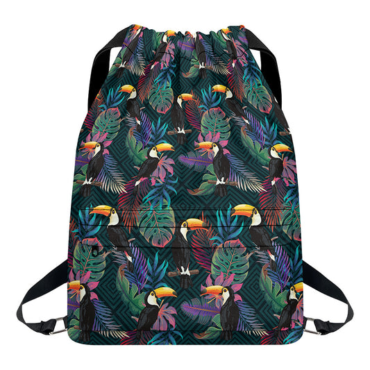 Exotic Tropical Toucan Pattern Print Drawstring Backpack