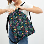 Exotic Tropical Toucan Pattern Print Drawstring Backpack