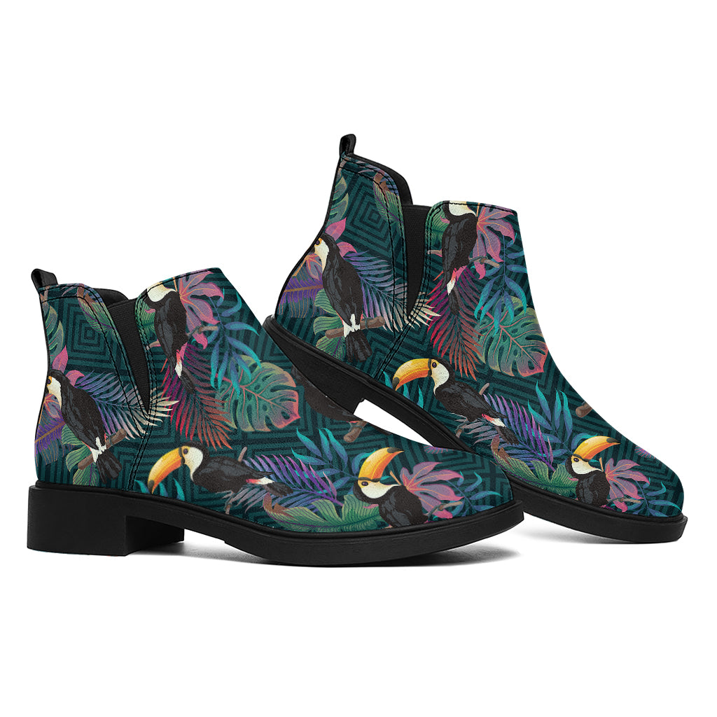 Exotic Tropical Toucan Pattern Print Flat Ankle Boots