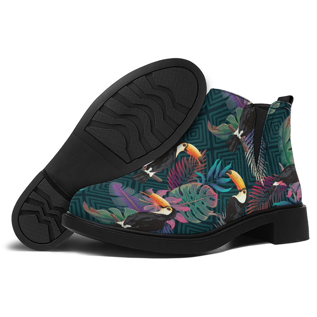 Exotic Tropical Toucan Pattern Print Flat Ankle Boots