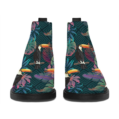 Exotic Tropical Toucan Pattern Print Flat Ankle Boots