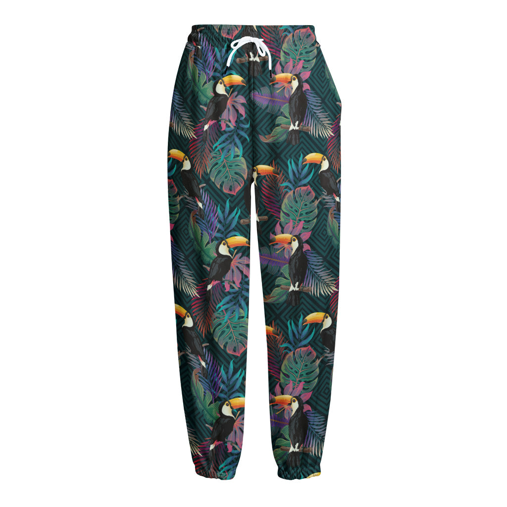 Exotic Tropical Toucan Pattern Print Fleece Lined Knit Pants