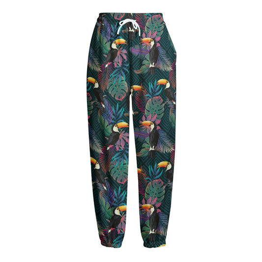 Exotic Tropical Toucan Pattern Print Fleece Lined Knit Pants