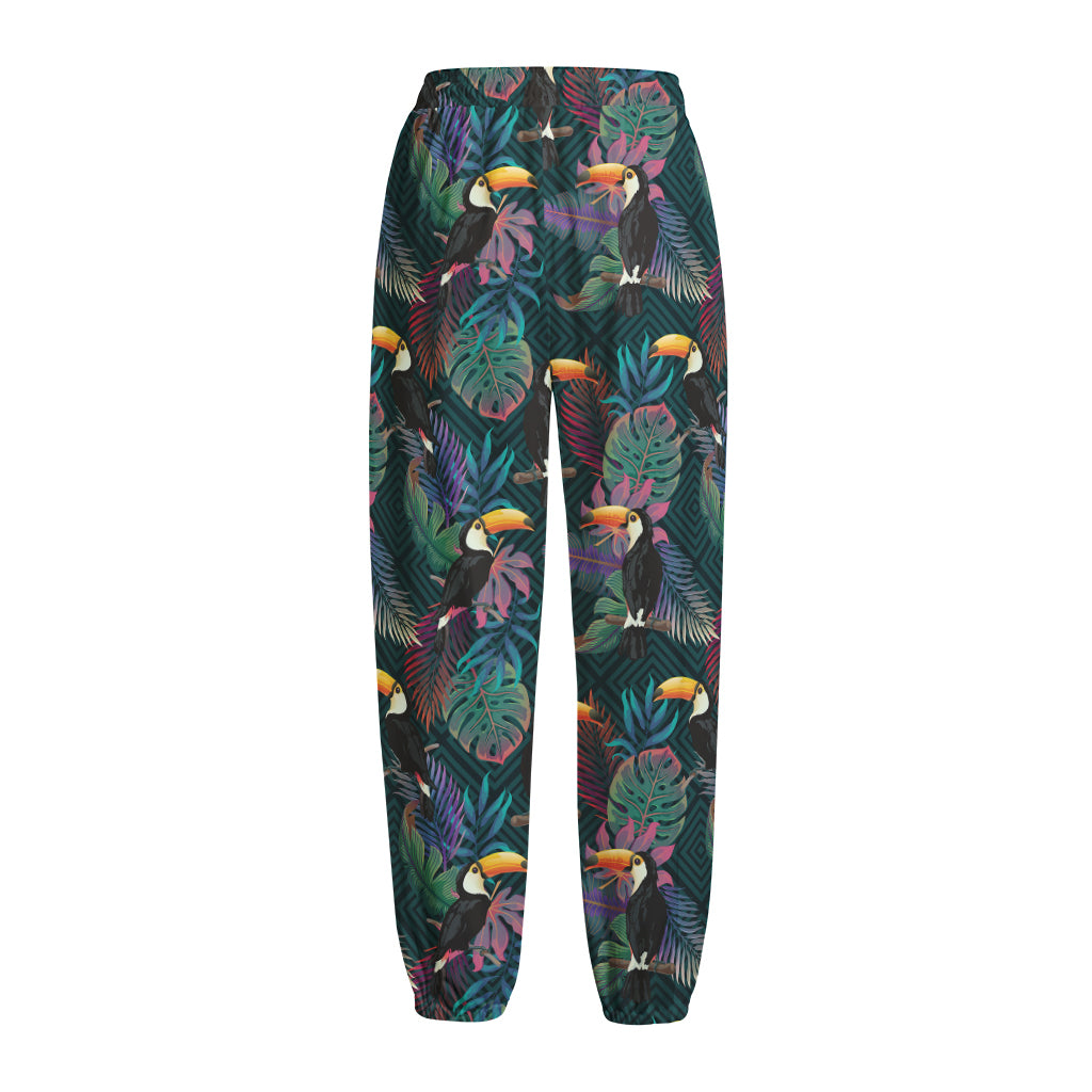 Exotic Tropical Toucan Pattern Print Fleece Lined Knit Pants