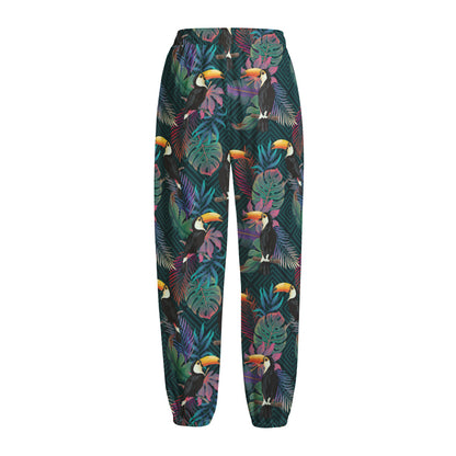 Exotic Tropical Toucan Pattern Print Fleece Lined Knit Pants
