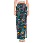 Exotic Tropical Toucan Pattern Print High Slit Maxi Skirt