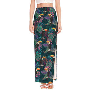 Exotic Tropical Toucan Pattern Print High Slit Maxi Skirt