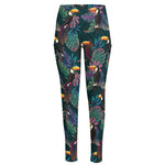 Exotic Tropical Toucan Pattern Print High-Waisted Pocket Leggings