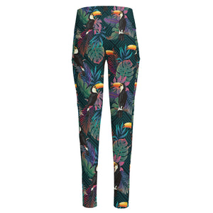 Exotic Tropical Toucan Pattern Print High-Waisted Pocket Leggings