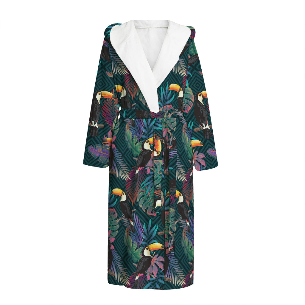 Exotic Tropical Toucan Pattern Print Hooded Bathrobe