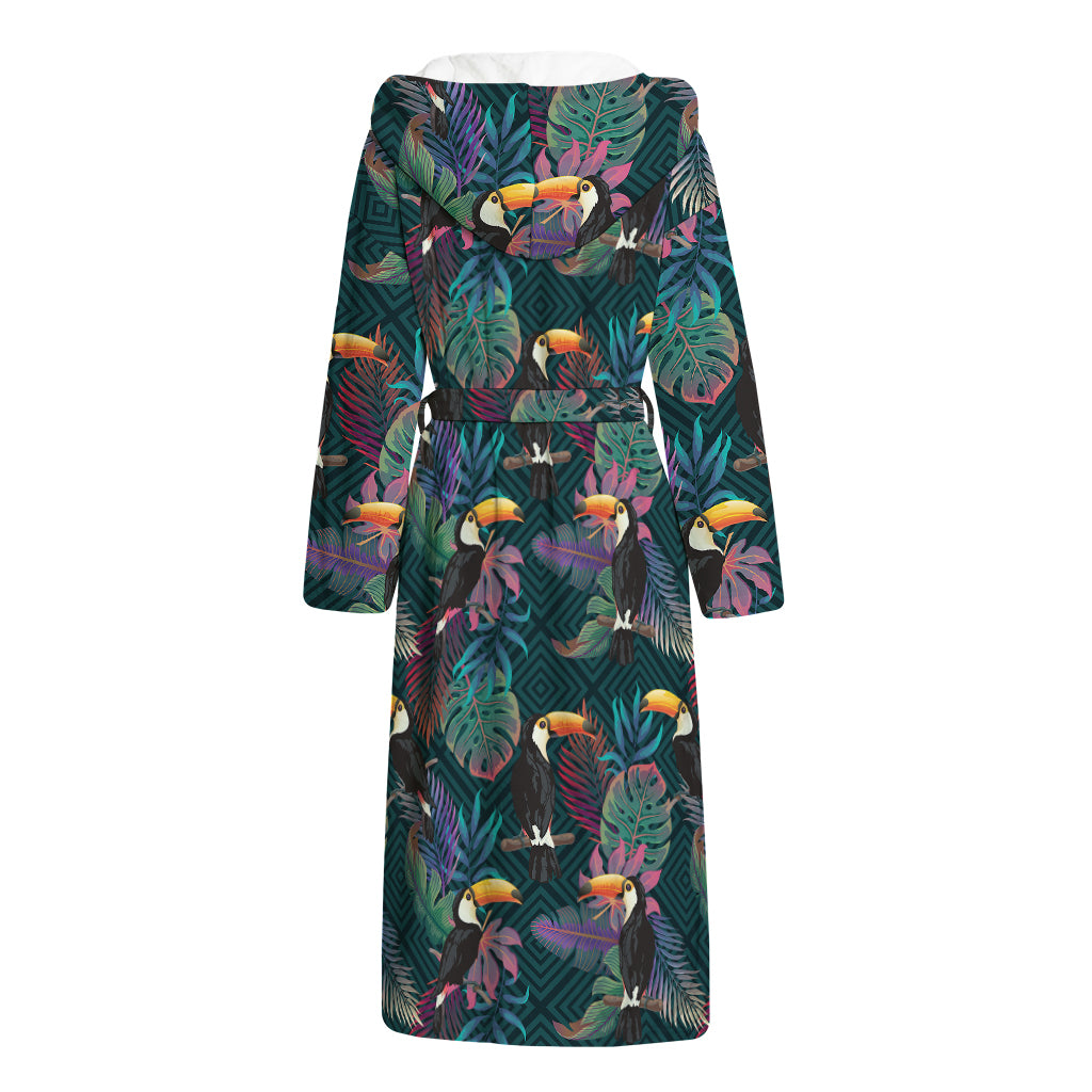 Exotic Tropical Toucan Pattern Print Hooded Bathrobe