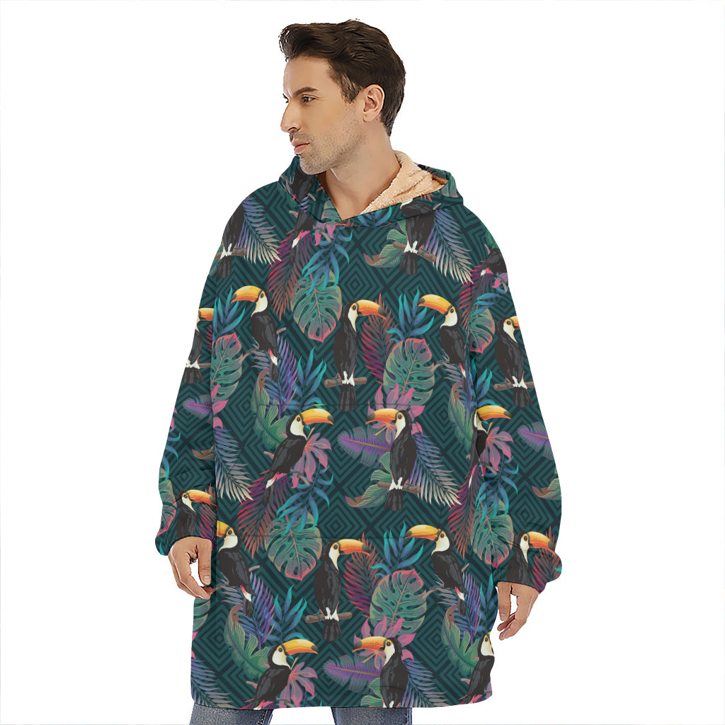 Exotic Tropical Toucan Pattern Print Hoodie Blanket