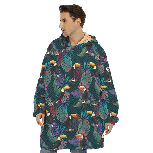 Exotic Tropical Toucan Pattern Print Hoodie Blanket