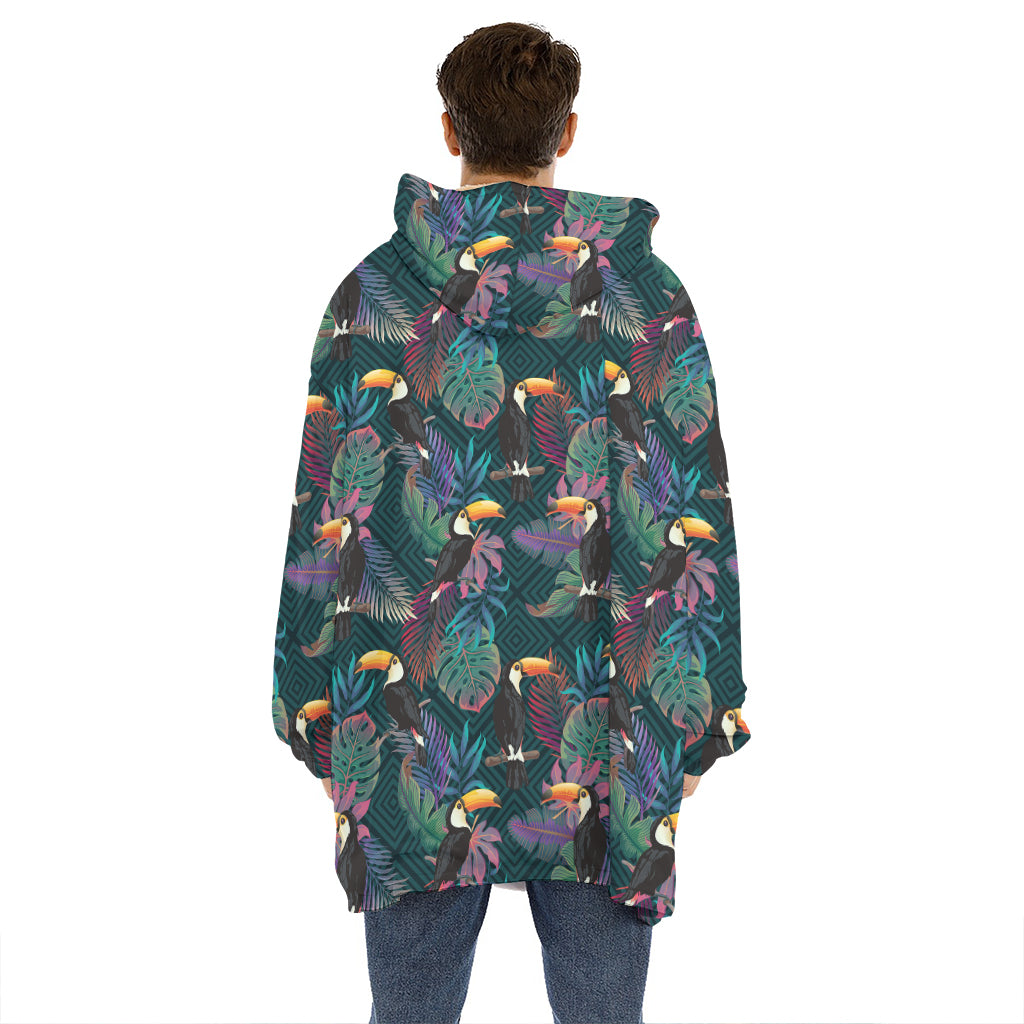Exotic Tropical Toucan Pattern Print Hoodie Blanket