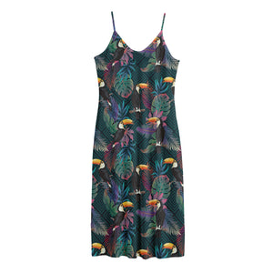 Exotic Tropical Toucan Pattern Print Jersey Midi Cami Dress