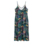 Exotic Tropical Toucan Pattern Print Jersey Midi Cami Dress