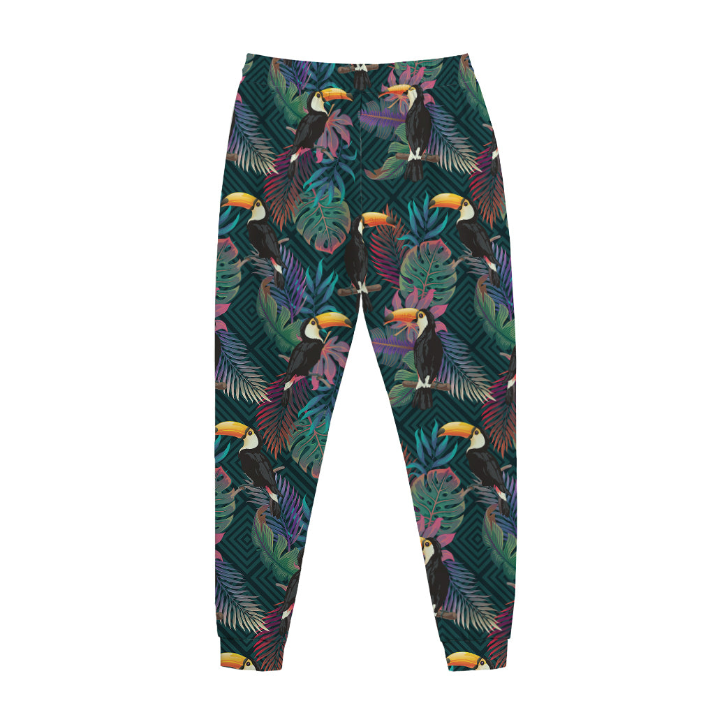 Exotic Tropical Toucan Pattern Print Jogger Pants