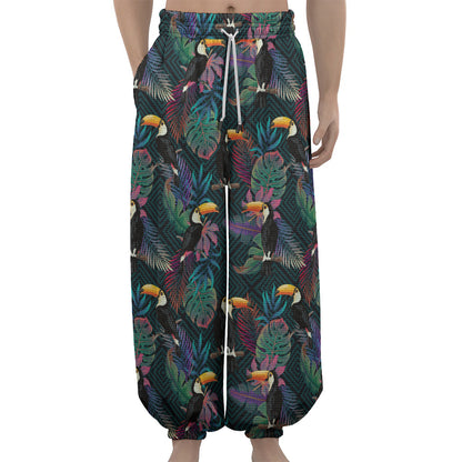 Exotic Tropical Toucan Pattern Print Lantern Pants