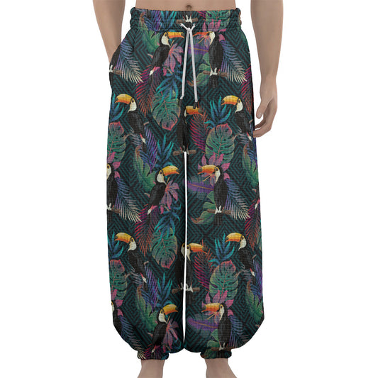 Exotic Tropical Toucan Pattern Print Lantern Pants