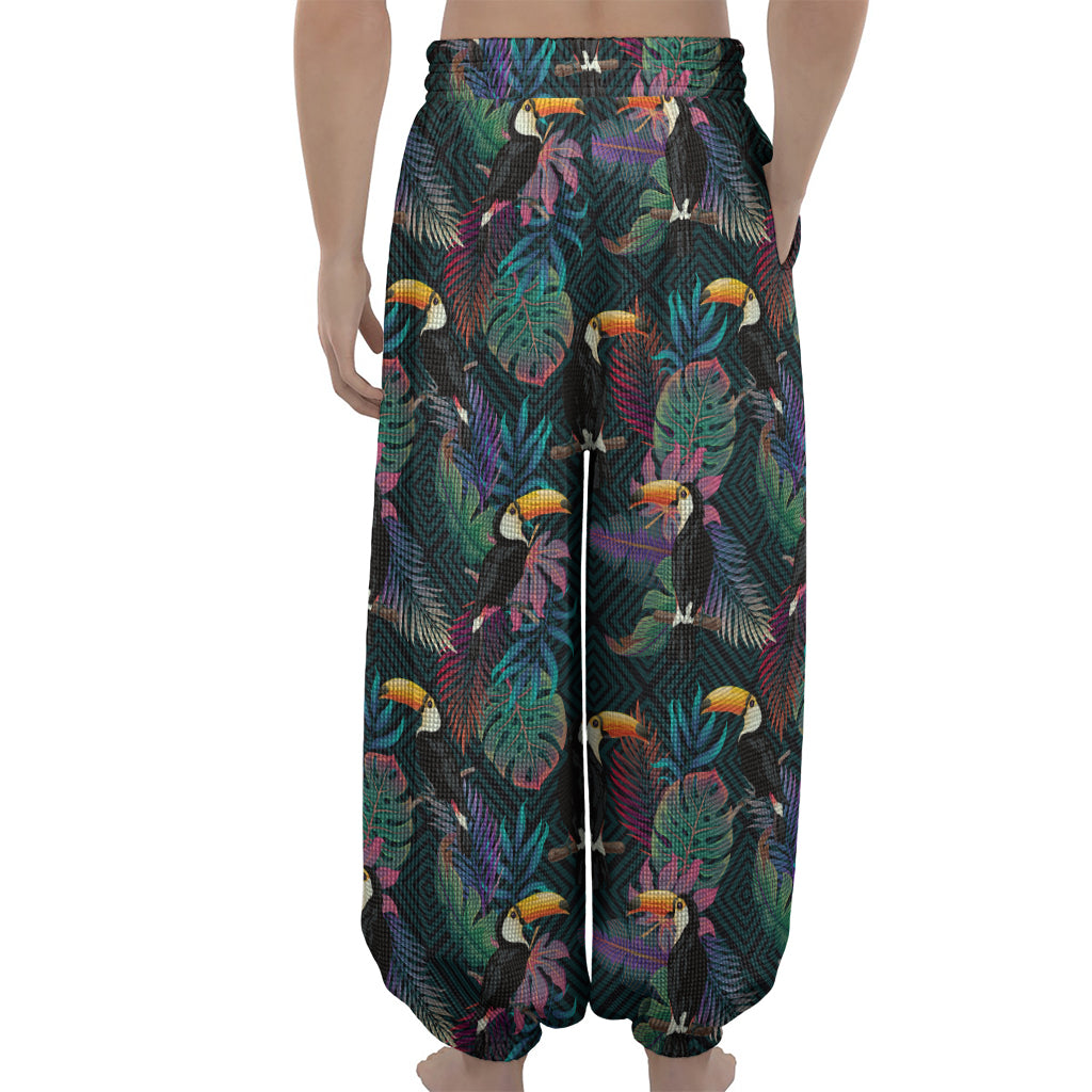 Exotic Tropical Toucan Pattern Print Lantern Pants