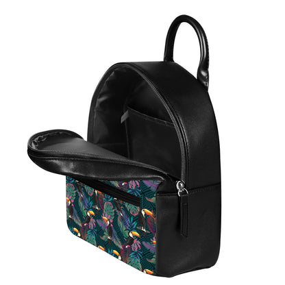 Exotic Tropical Toucan Pattern Print Leather Backpack