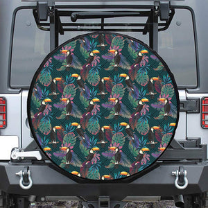 Exotic Tropical Toucan Pattern Print Leather Spare Tire Cover