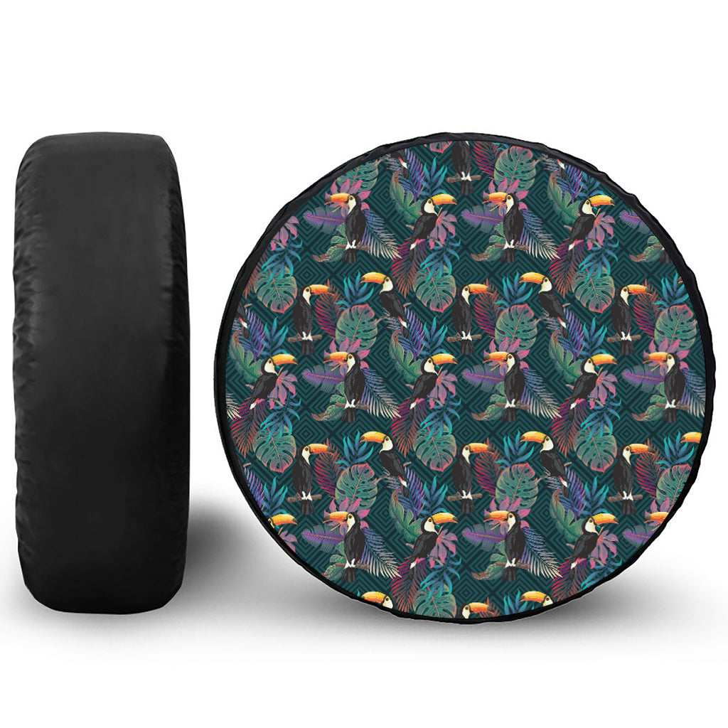 Exotic Tropical Toucan Pattern Print Leather Spare Tire Cover