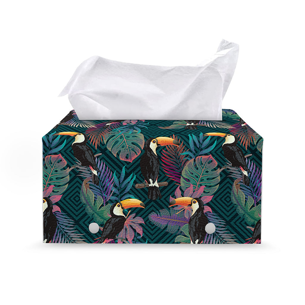 Exotic Tropical Toucan Pattern Print Leather Tissue Box Cover