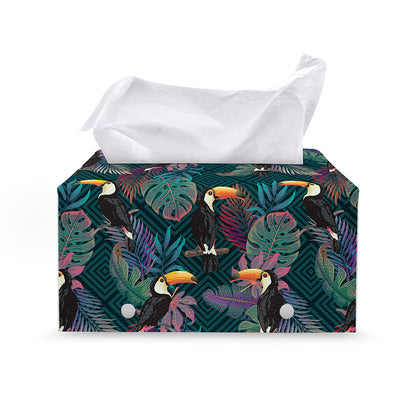 Exotic Tropical Toucan Pattern Print Leather Tissue Box Cover