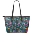 Exotic Tropical Toucan Pattern Print Leather Tote Bag With Zipper
