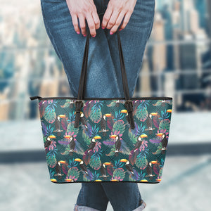 Exotic Tropical Toucan Pattern Print Leather Tote Bag