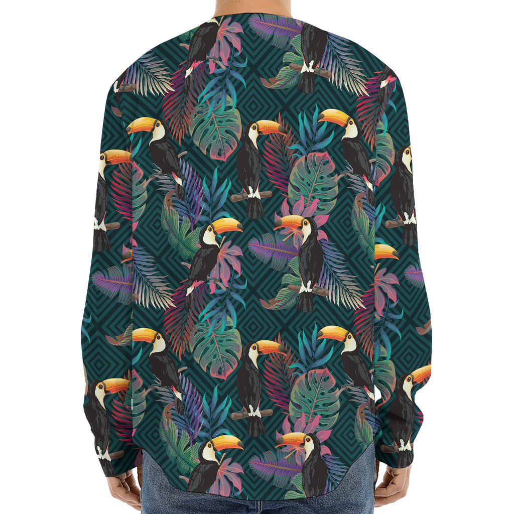 Exotic Tropical Toucan Pattern Print Long Sleeve Baseball Jersey