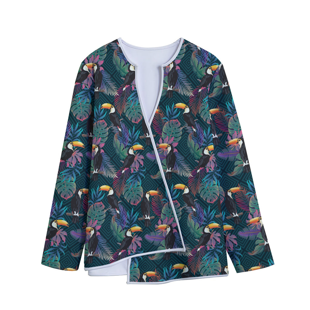 Exotic Tropical Toucan Pattern Print Long Sleeve Short Coat