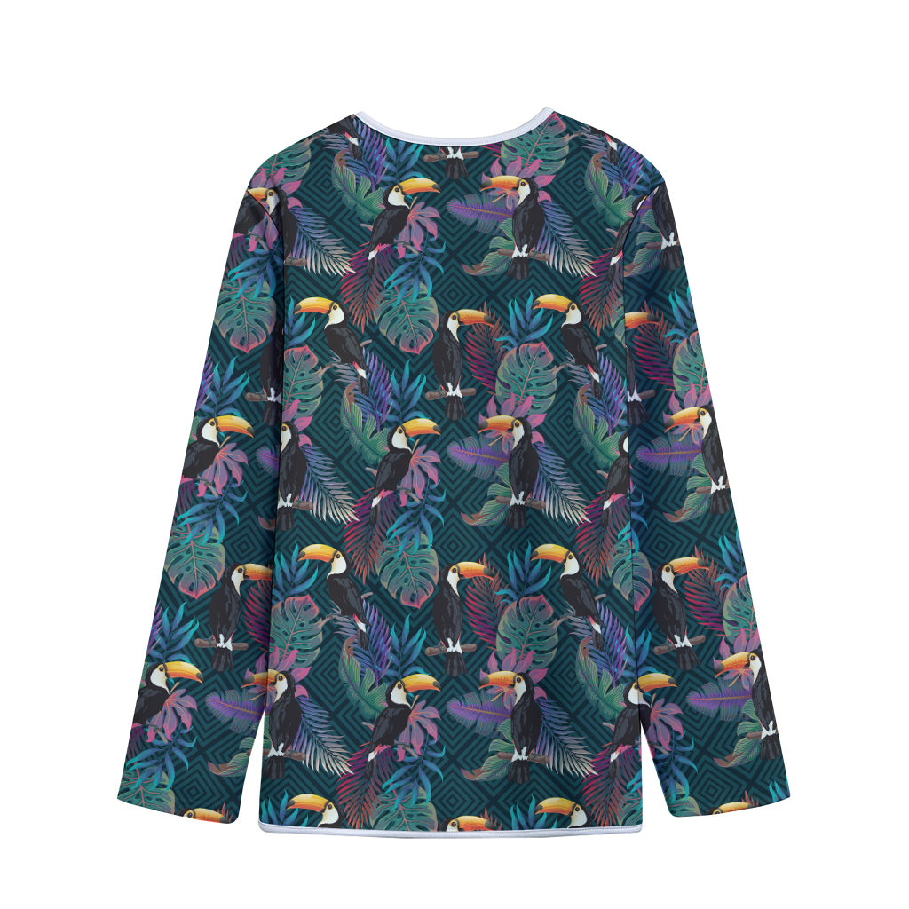 Exotic Tropical Toucan Pattern Print Long Sleeve Short Coat