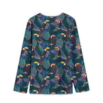 Exotic Tropical Toucan Pattern Print Long Sleeve Short Coat