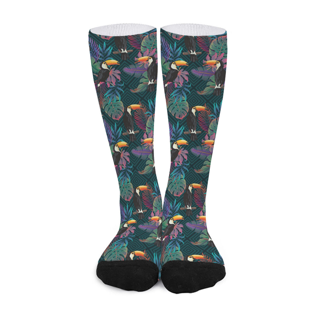 Exotic Tropical Toucan Pattern Print Long Socks