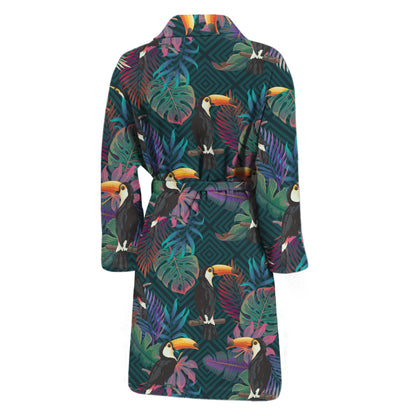 Exotic Tropical Toucan Pattern Print Men's Bathrobe