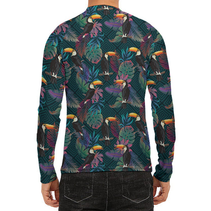 Exotic Tropical Toucan Pattern Print Men's Long Sleeve Rash Guard