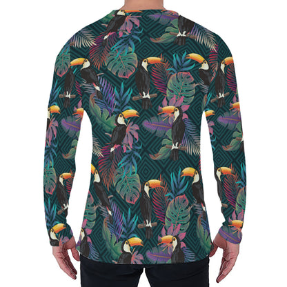 Exotic Tropical Toucan Pattern Print Men's Long Sleeve T-Shirt