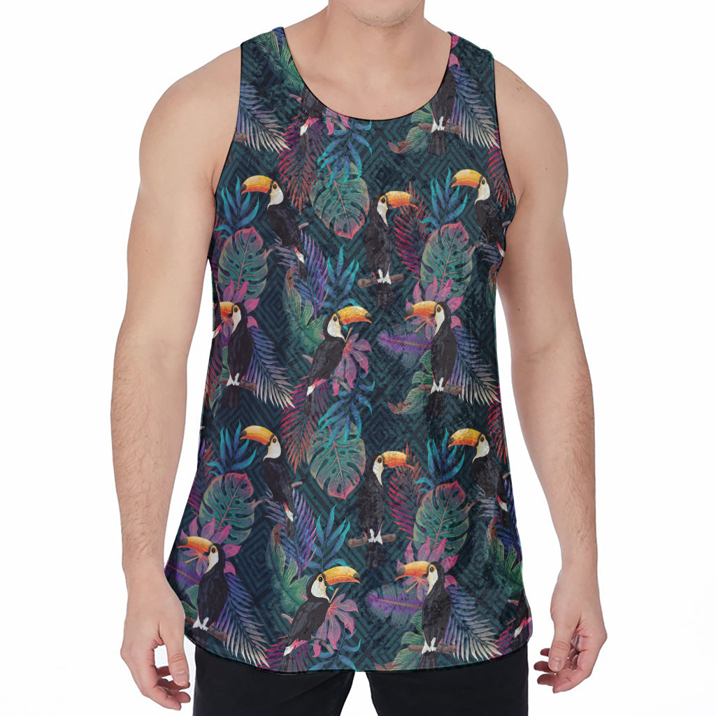 Exotic Tropical Toucan Pattern Print Men's Velvet Tank Top