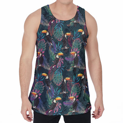 Exotic Tropical Toucan Pattern Print Men's Velvet Tank Top