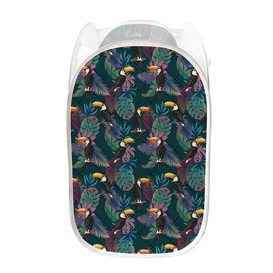 Exotic Tropical Toucan Pattern Print Mesh Laundry Hamper