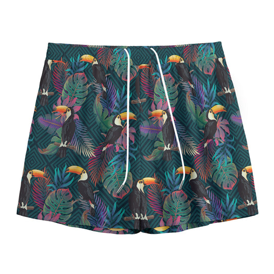 Exotic Tropical Toucan Pattern Print Mesh Shorts