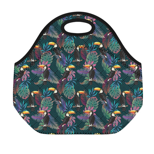 Exotic Tropical Toucan Pattern Print Neoprene Lunch Bag