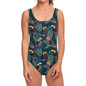 Exotic Tropical Toucan Pattern Print One Piece Swimsuit