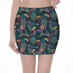 Exotic Tropical Toucan Pattern Print Pencil Mini Skirt