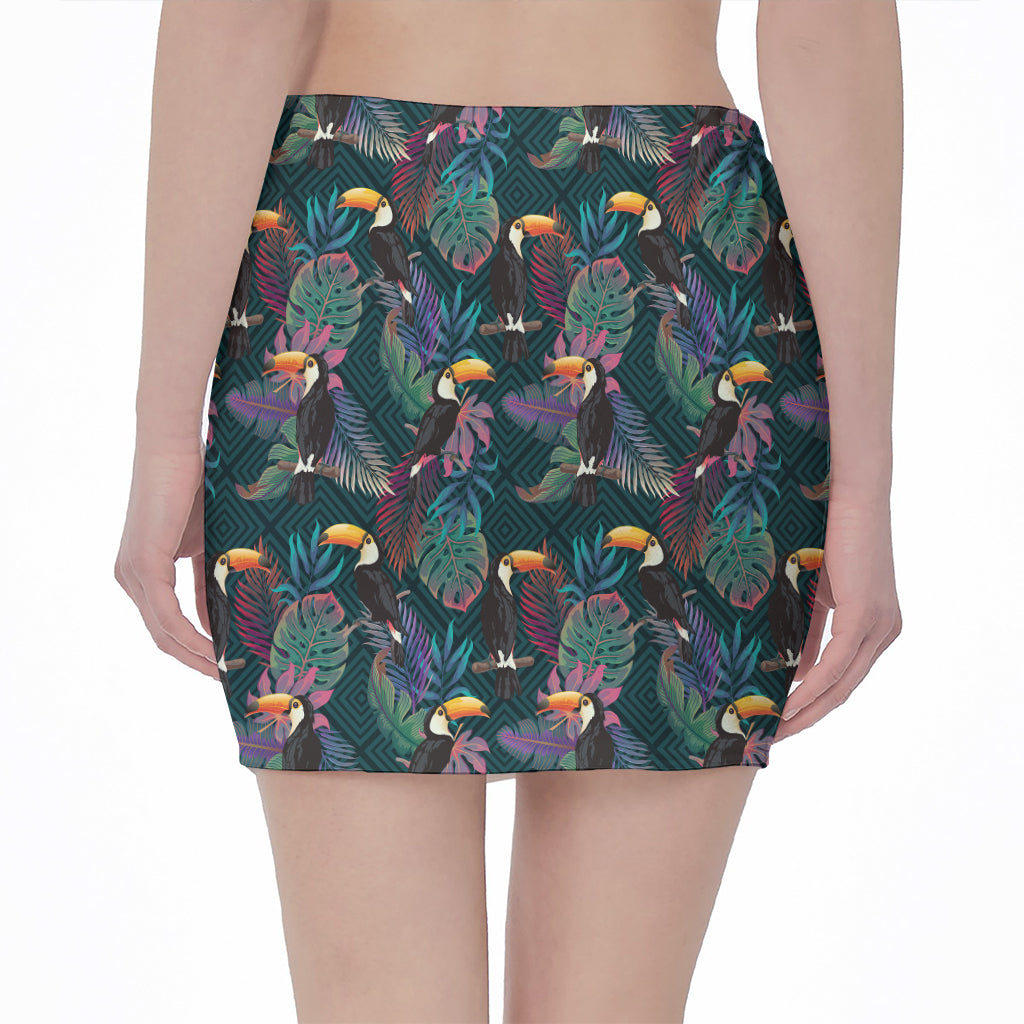 Exotic Tropical Toucan Pattern Print Pencil Mini Skirt