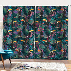 Exotic Tropical Toucan Pattern Print Pencil Pleat Curtains