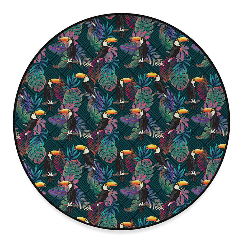 Exotic Tropical Toucan Pattern Print Round Floor Mat
