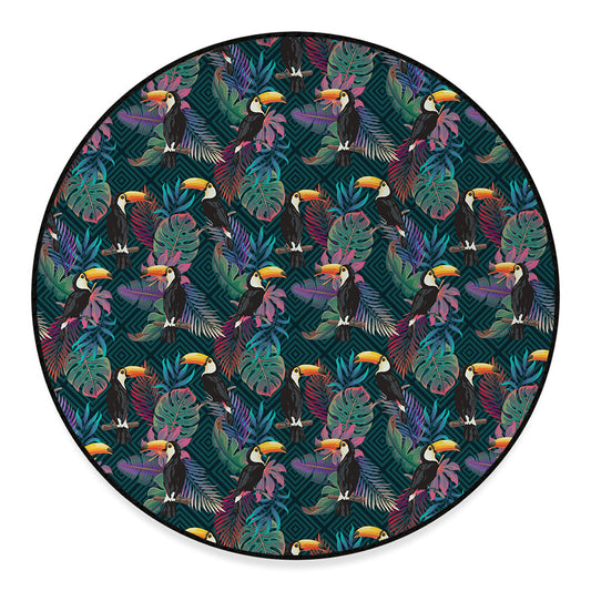 Exotic Tropical Toucan Pattern Print Round Floor Mat
